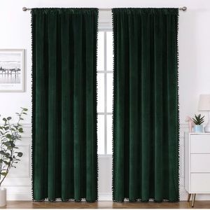Green Velvet Pom Curtains